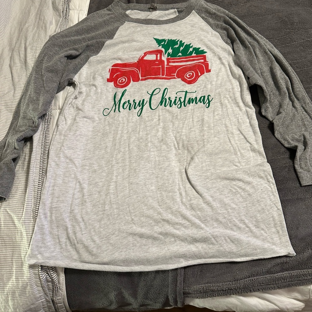 Gray and White Merry Christmas Raglan Shirt